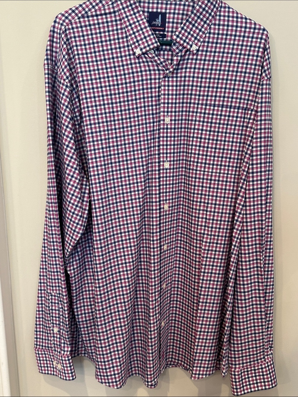 johnnie-O Men's Red and Blue Micro Check Button-Down Shirt